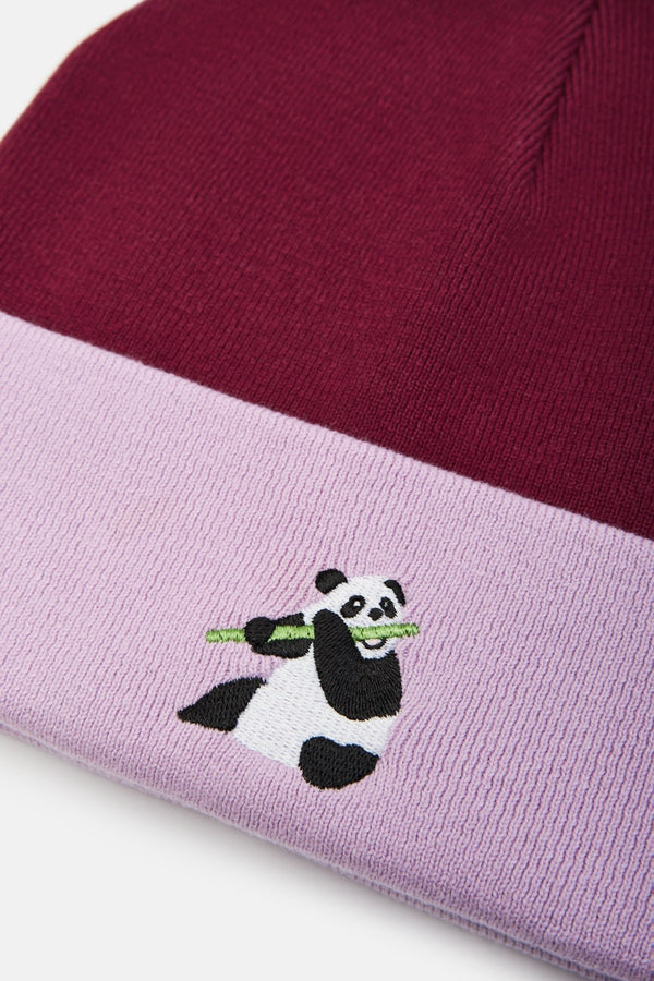 Panda Beanie - Burgundy/Lilac
