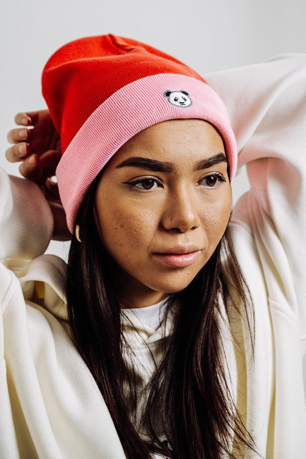 Panda Beanie - Pink/Red