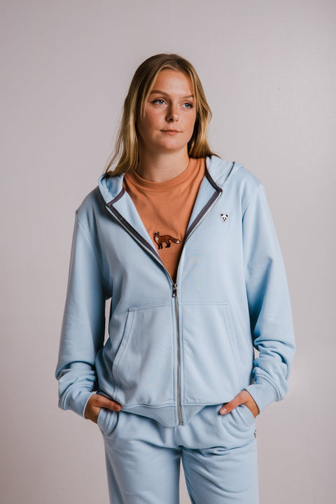 Sossu Panda Soft Fleece Full Zip Hoodie - Light Blue