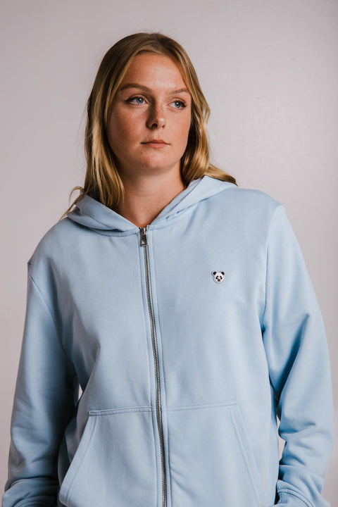 Sossu Panda Soft Fleece Full Zip Hoodie - Light Blue